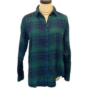 GAP Green / Blue Flannel Button Down Shirt Women size S